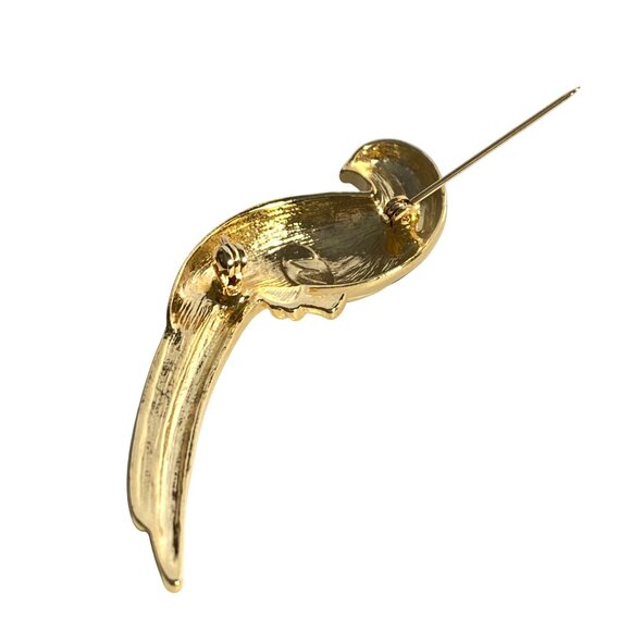 Liz Claiborne Parrot Bird Rhinestone Eye Green Enamel Gold Tone Brooch Pin 2.5in - Picture 6 of 8
